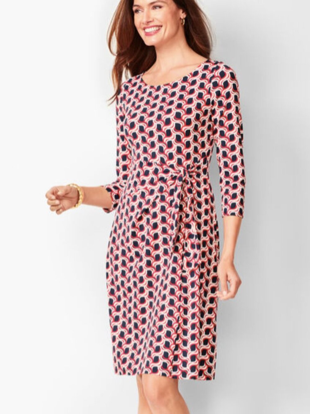 Talbots Size M Side-Tie Swirl-Print Sheath Dress Stretch Travel Office Modern